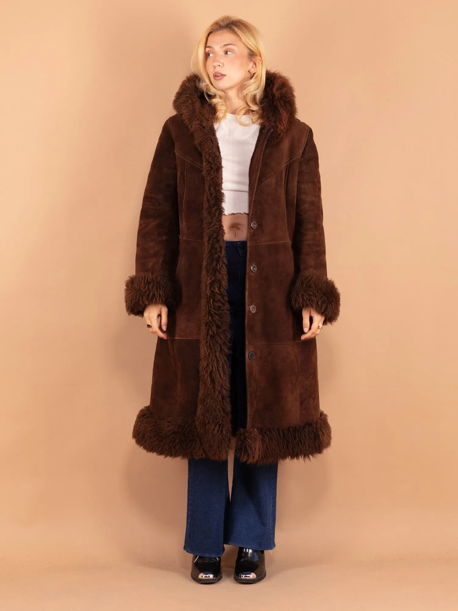 Vintage 70's Women Penny Lane Sheepskin Coat in Brown