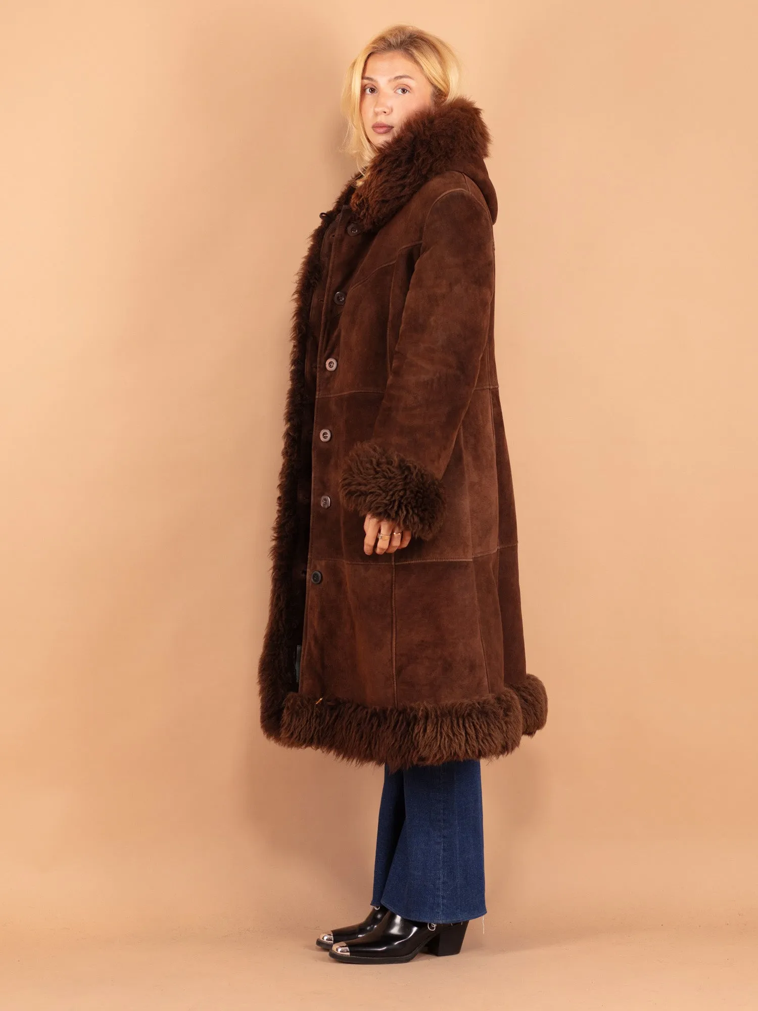 Vintage 70's Women Penny Lane Sheepskin Coat in Brown