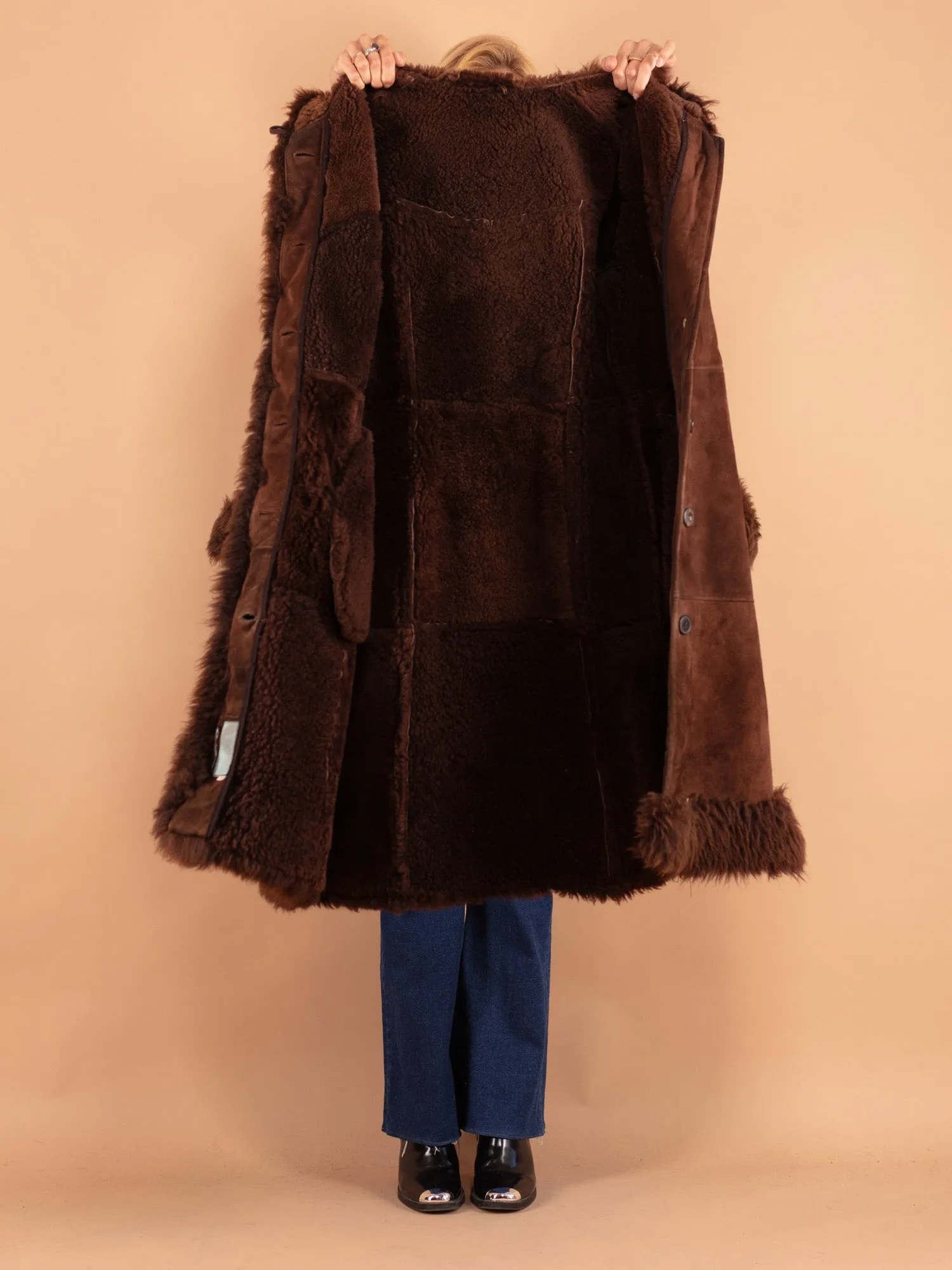 Vintage 70's Women Penny Lane Sheepskin Coat in Brown