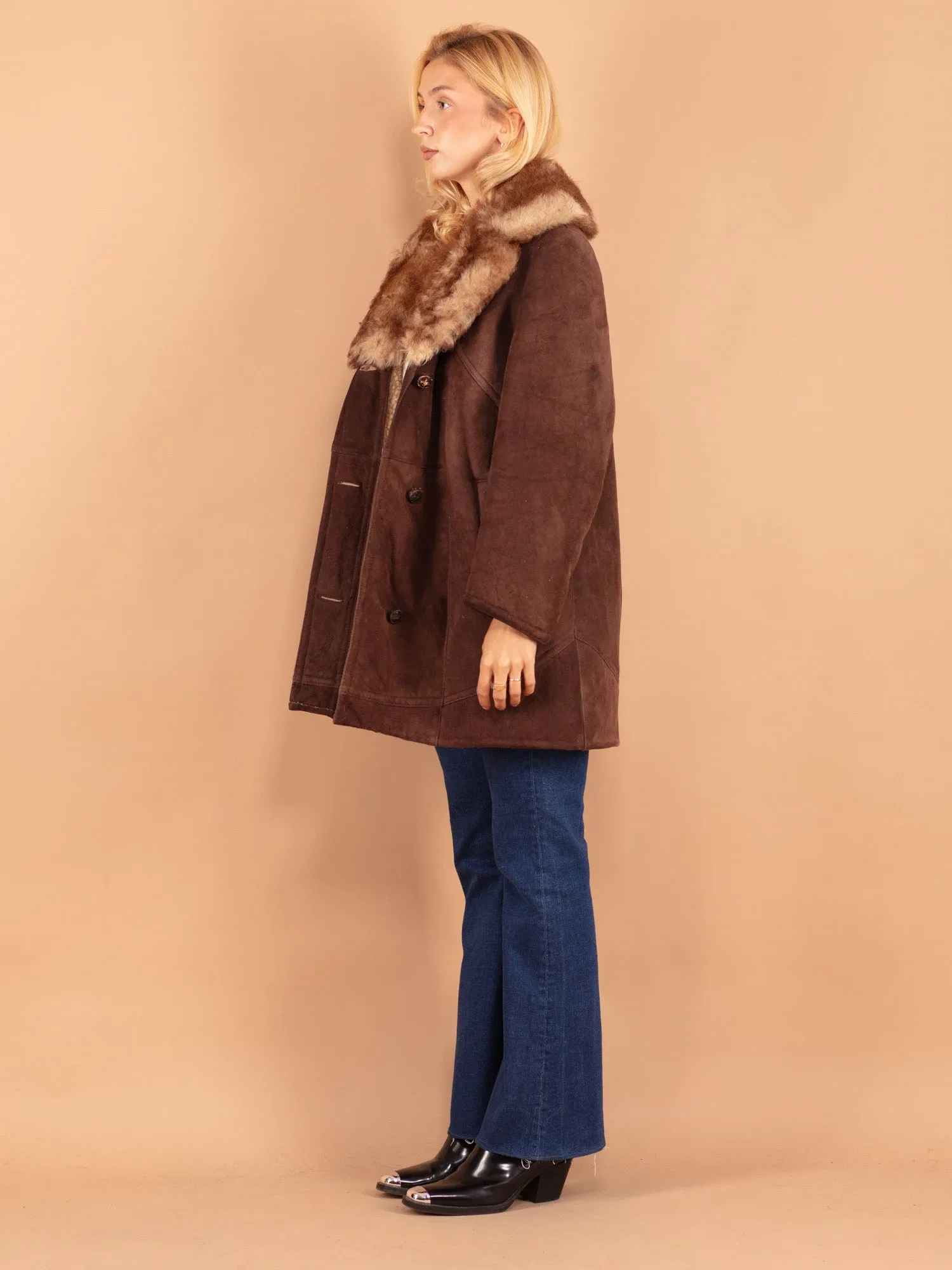 Vintage 70's Women Sheepskin Coat in Brown