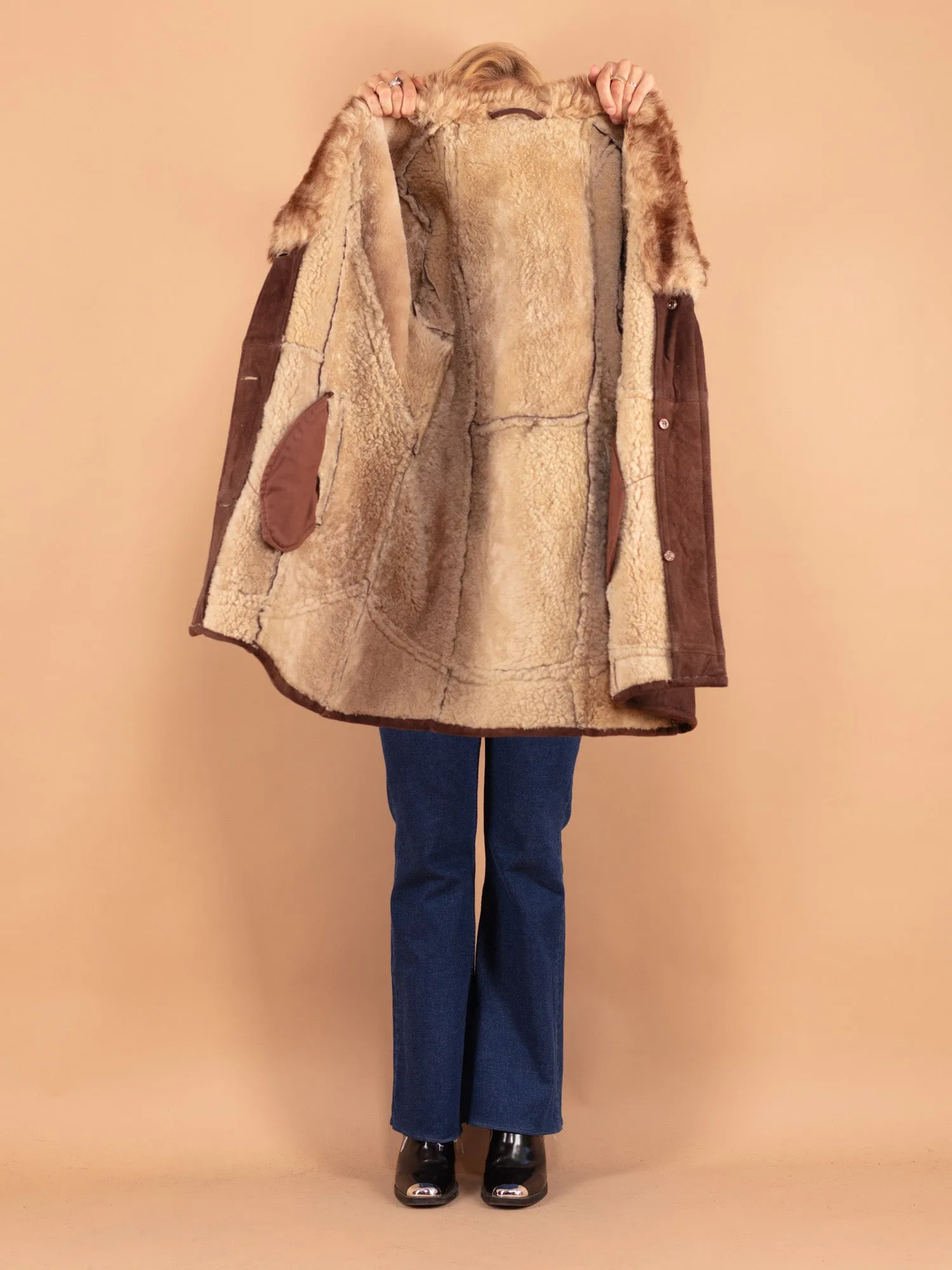 Vintage 70's Women Sheepskin Coat in Brown