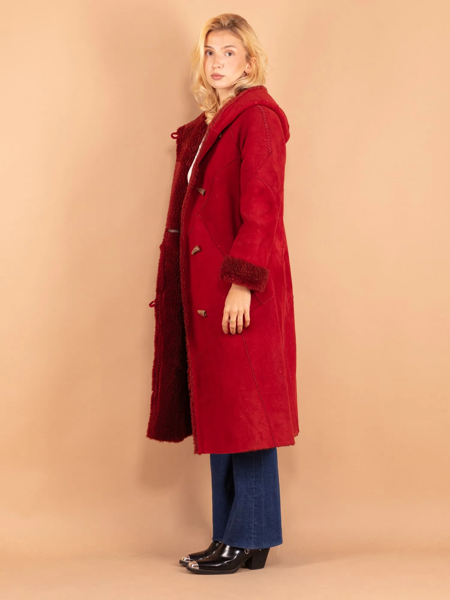 Vintage 70's Women Sheepskin Coat in Red