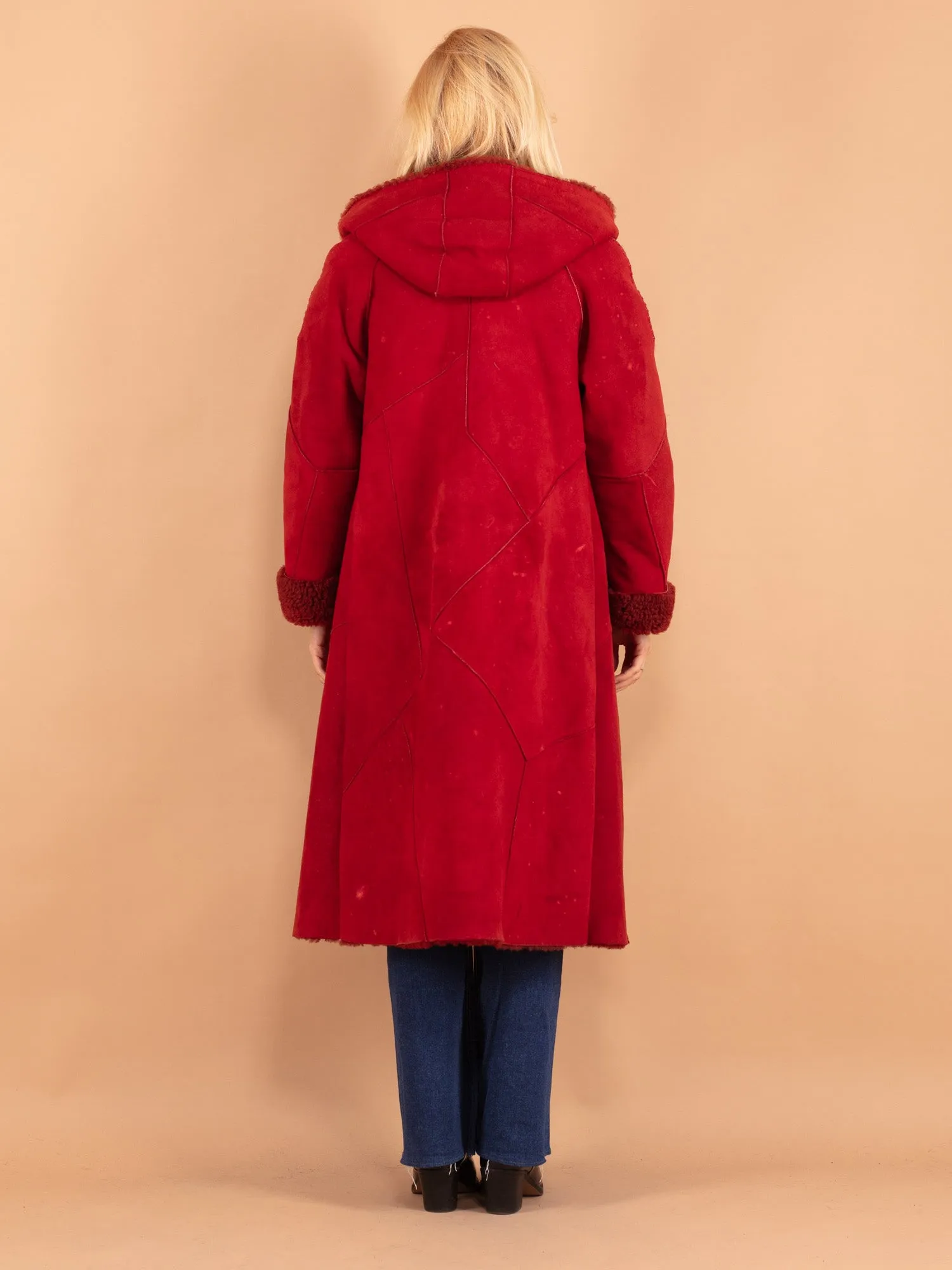 Vintage 70's Women Sheepskin Coat in Red