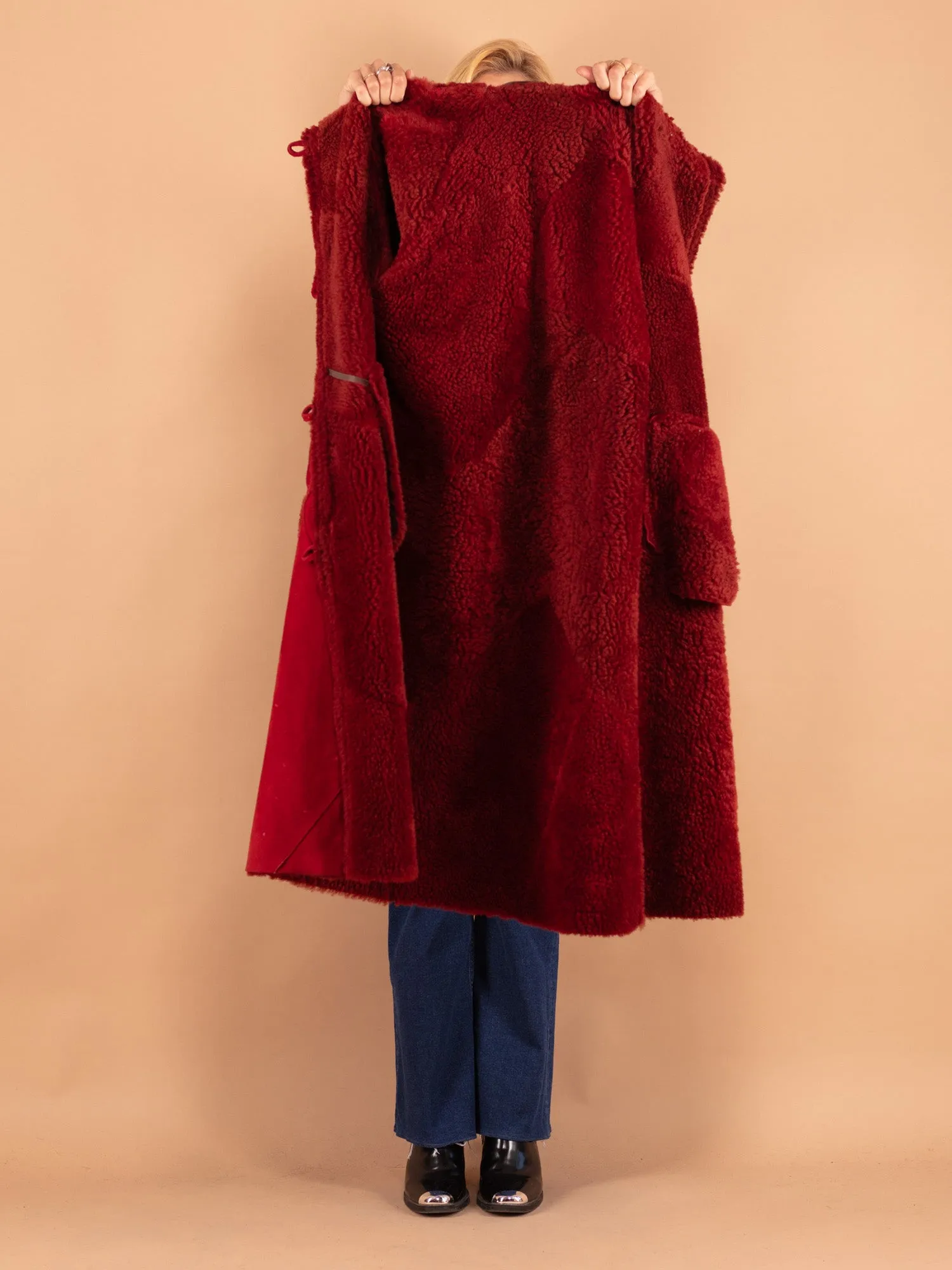 Vintage 70's Women Sheepskin Coat in Red