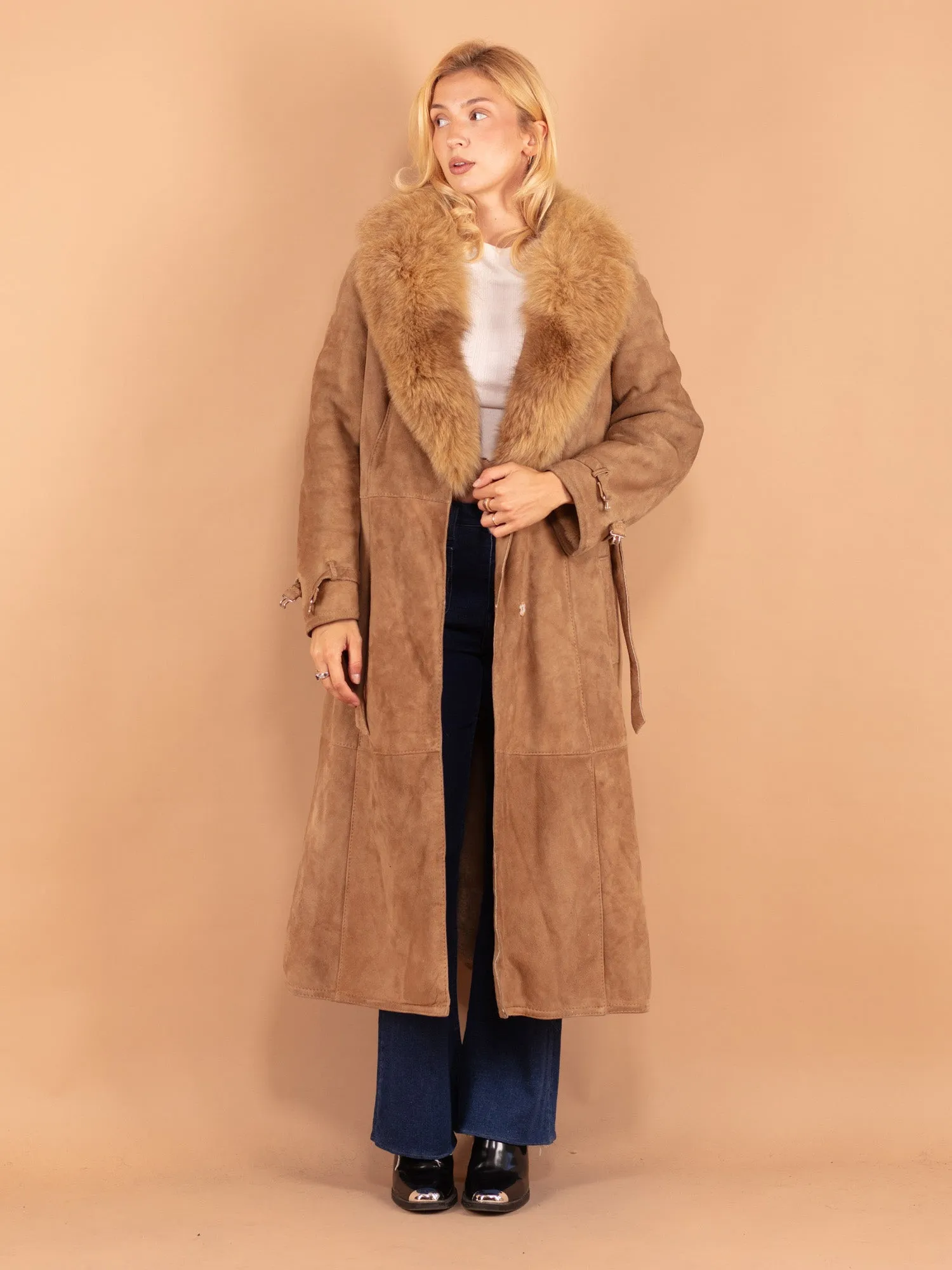 Vintage 70's Women Sheepskin Shearling Coat in Beige