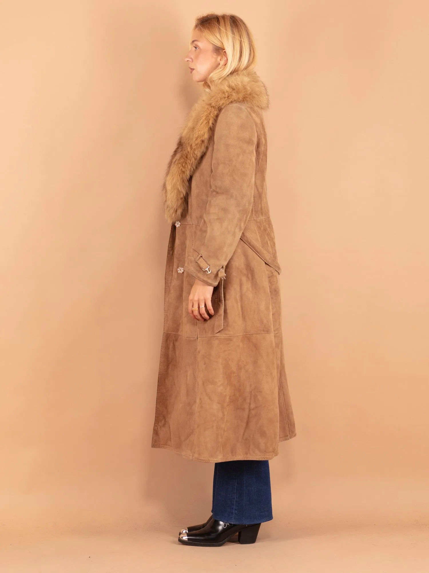 Vintage 70's Women Sheepskin Shearling Coat in Beige