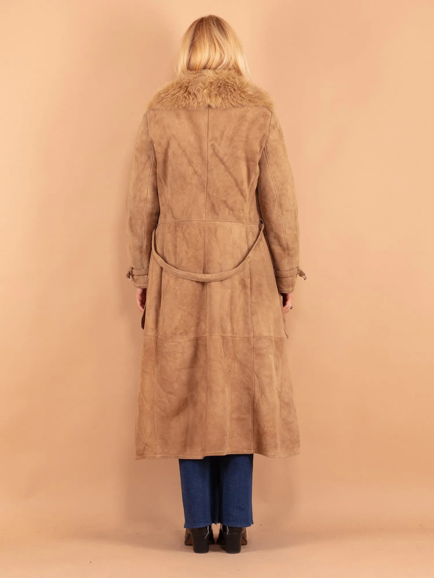 Vintage 70's Women Sheepskin Shearling Coat in Beige