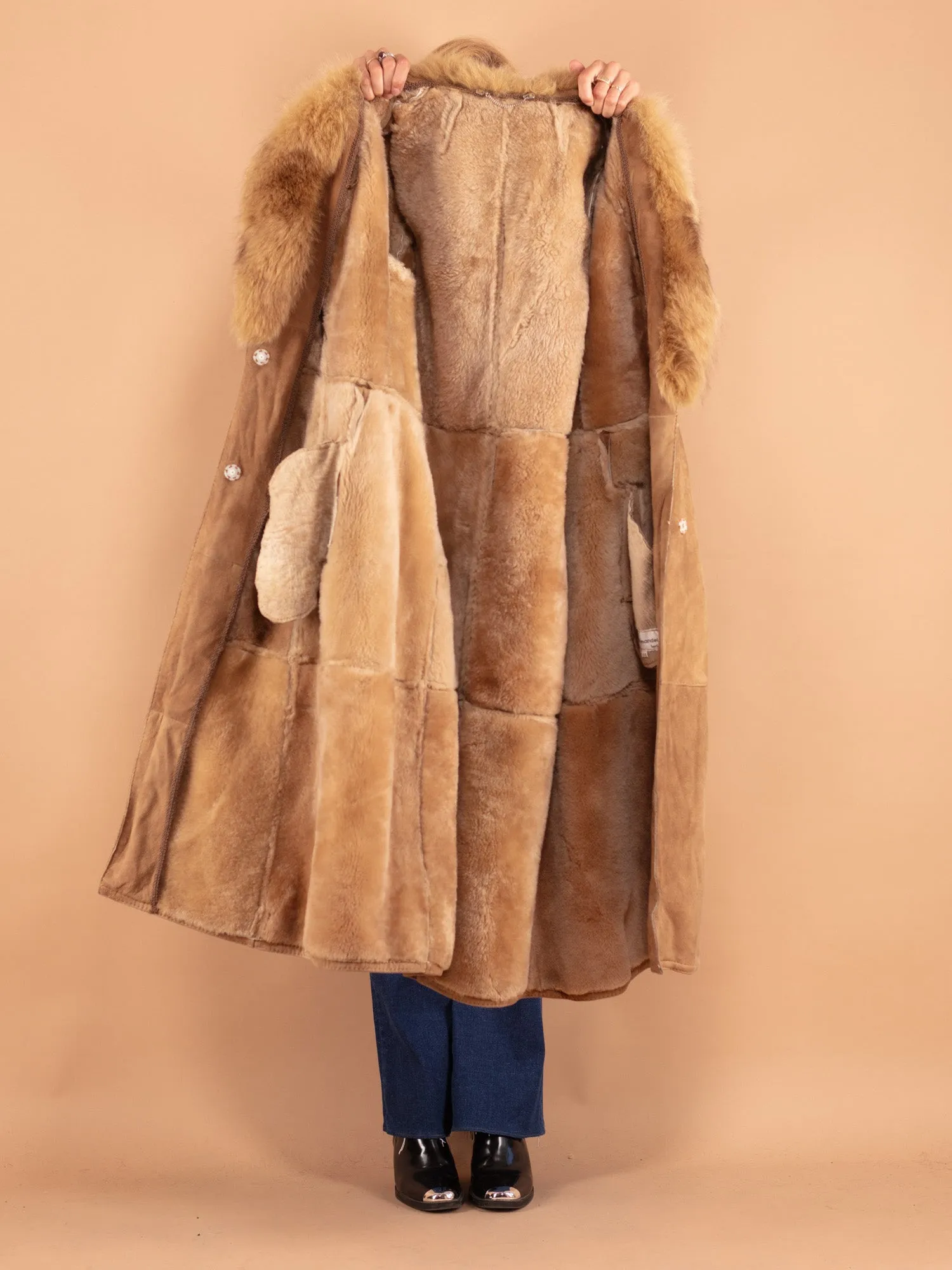 Vintage 70's Women Sheepskin Shearling Coat in Beige