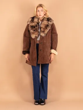 Vintage 70's Women Sheepskin Shearling Coat in Brown