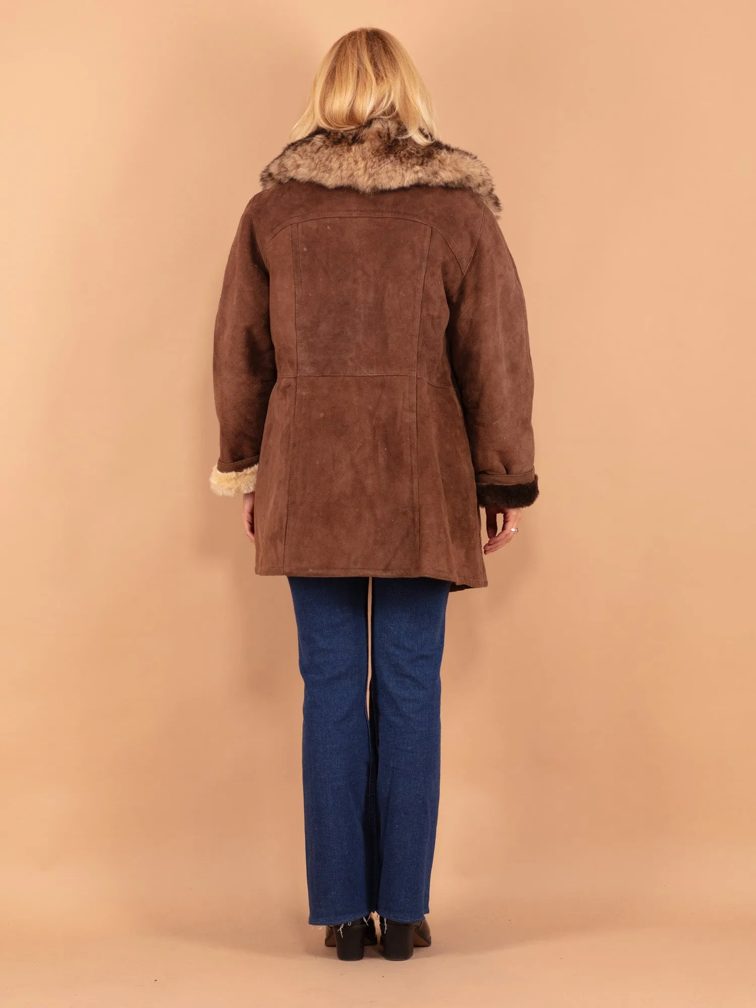 Vintage 70's Women Sheepskin Shearling Coat in Brown