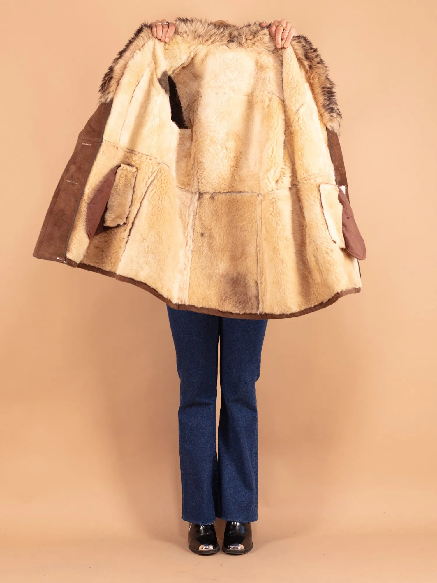 Vintage 70's Women Sheepskin Shearling Coat in Brown