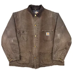 Vintage 80's Carhartt Blanked Lined Chore Coat Jacket Brown CB1082