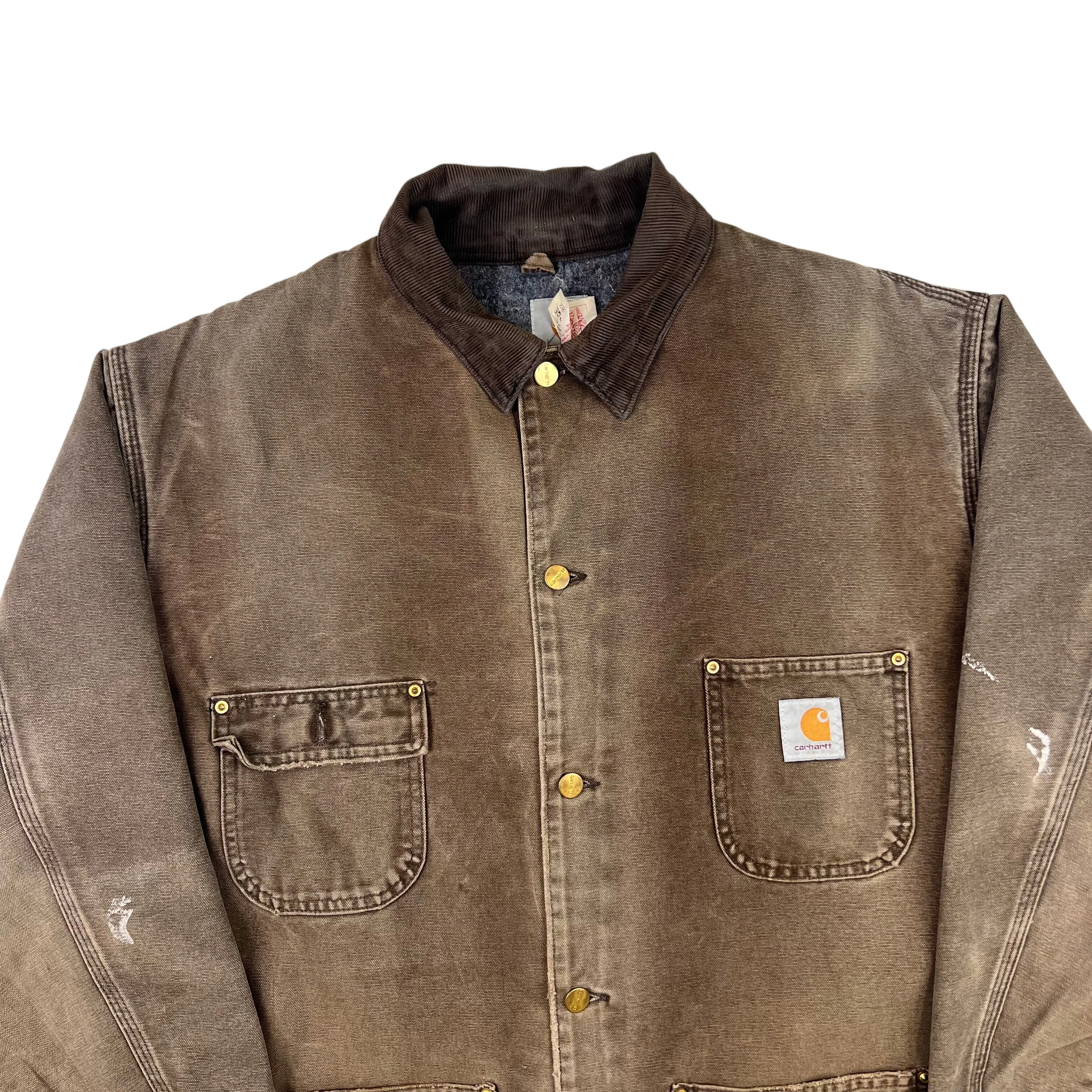 Vintage 80's Carhartt Blanked Lined Chore Coat Jacket Brown CB1082