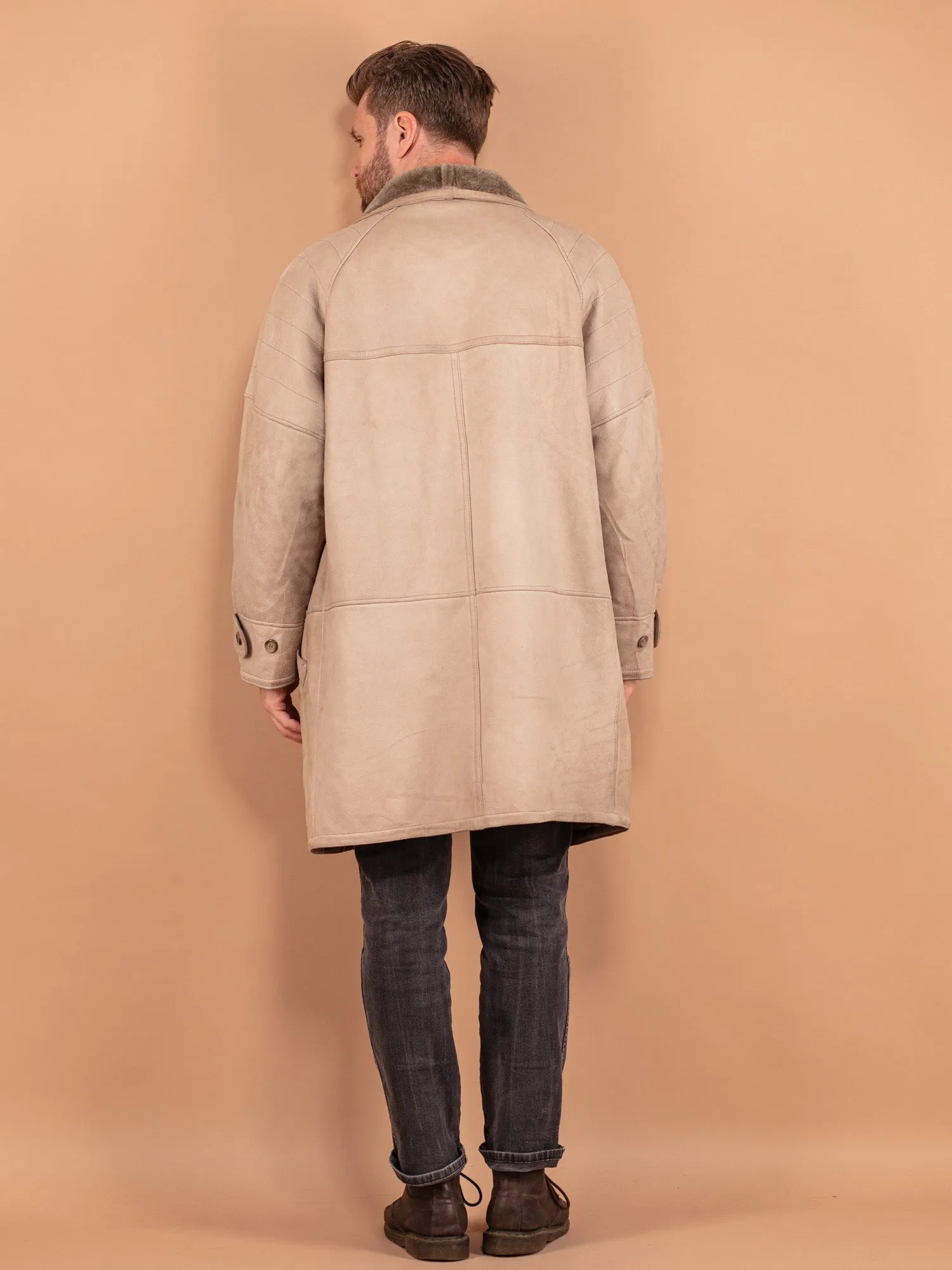 Vintage 80's Men Sheepskin Coat in Beige