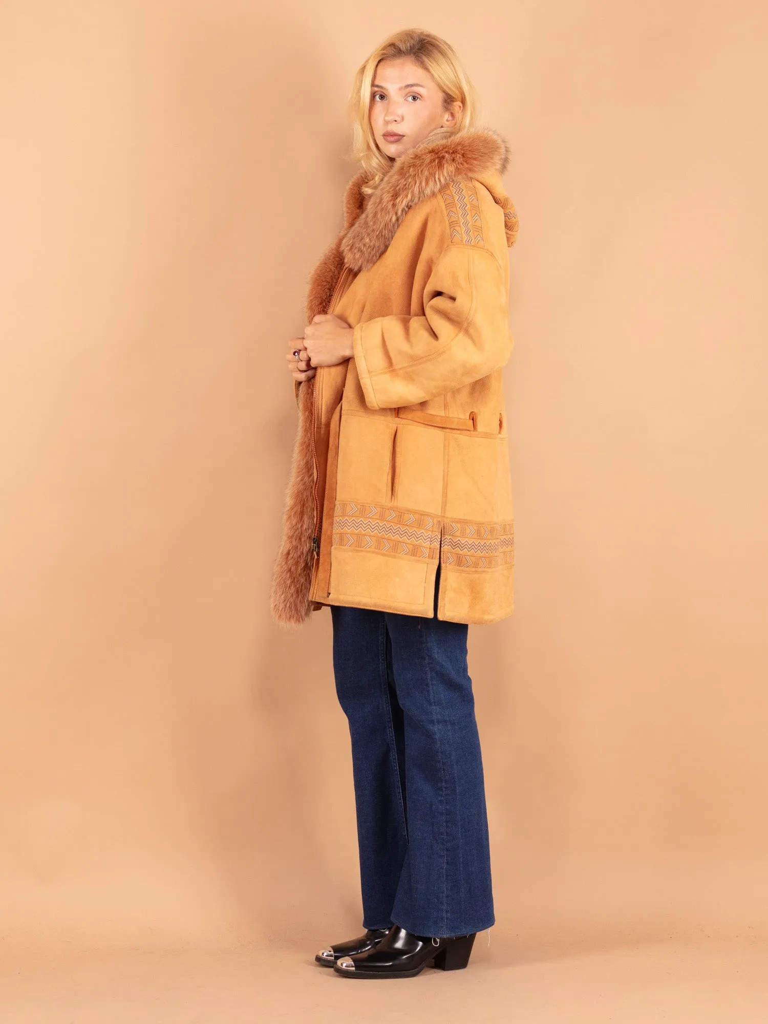 Vintage 80's Women Sheepskin Coat in Beige