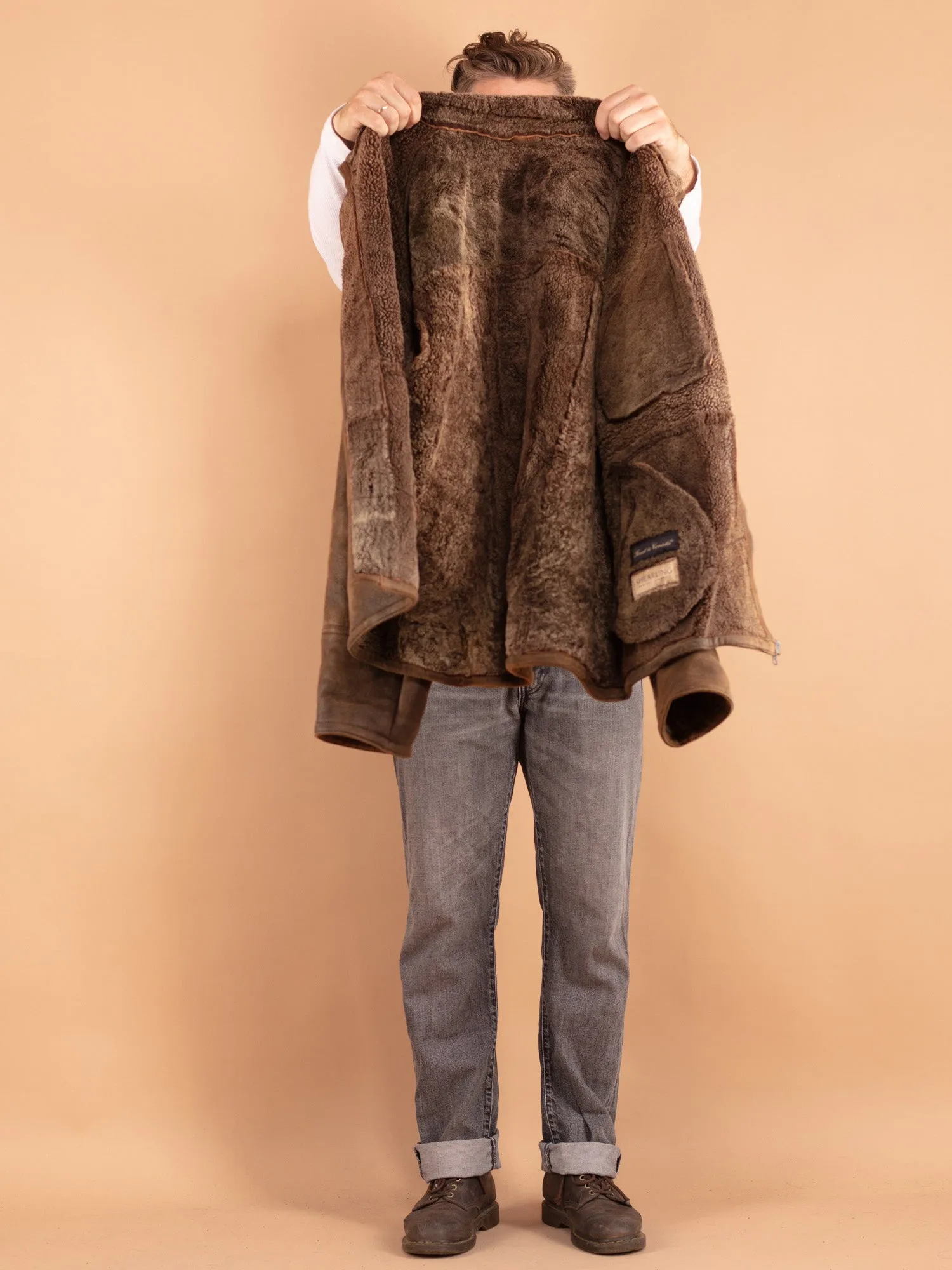 Vintage 90's Men Shearling Coat in Brown