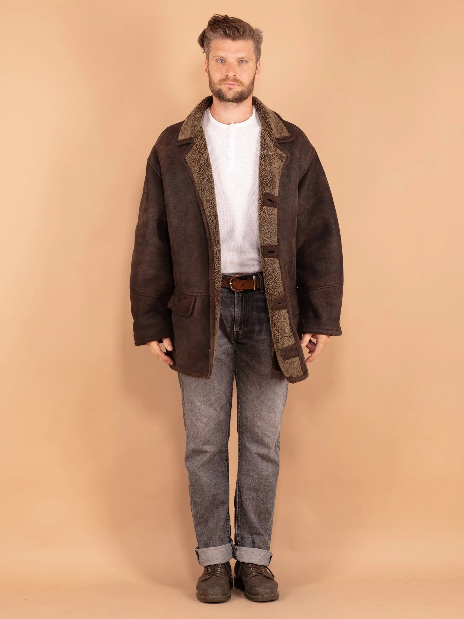 Vintage 90's Men Sheepskin Coat in Brown