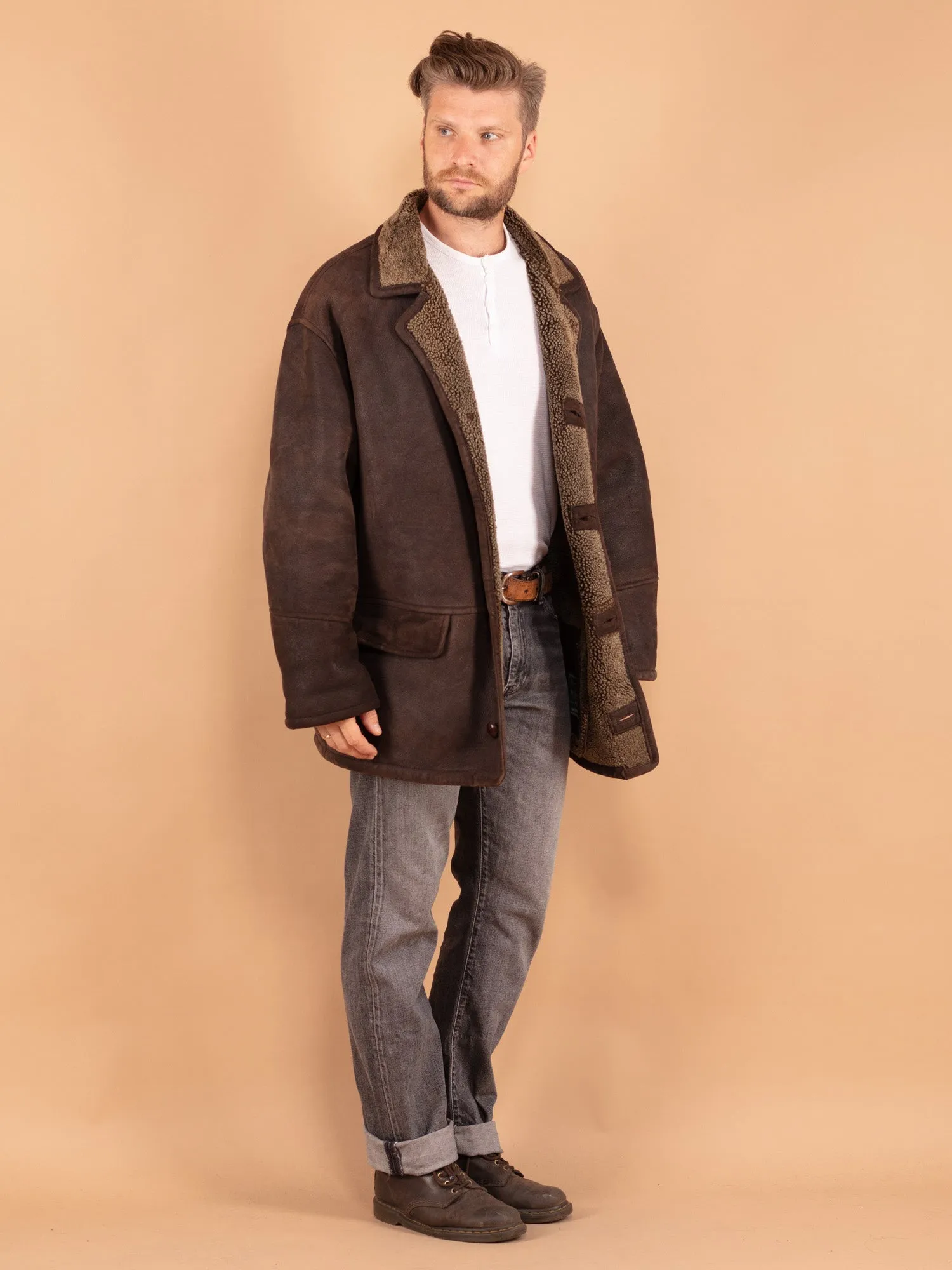 Vintage 90's Men Sheepskin Coat in Brown