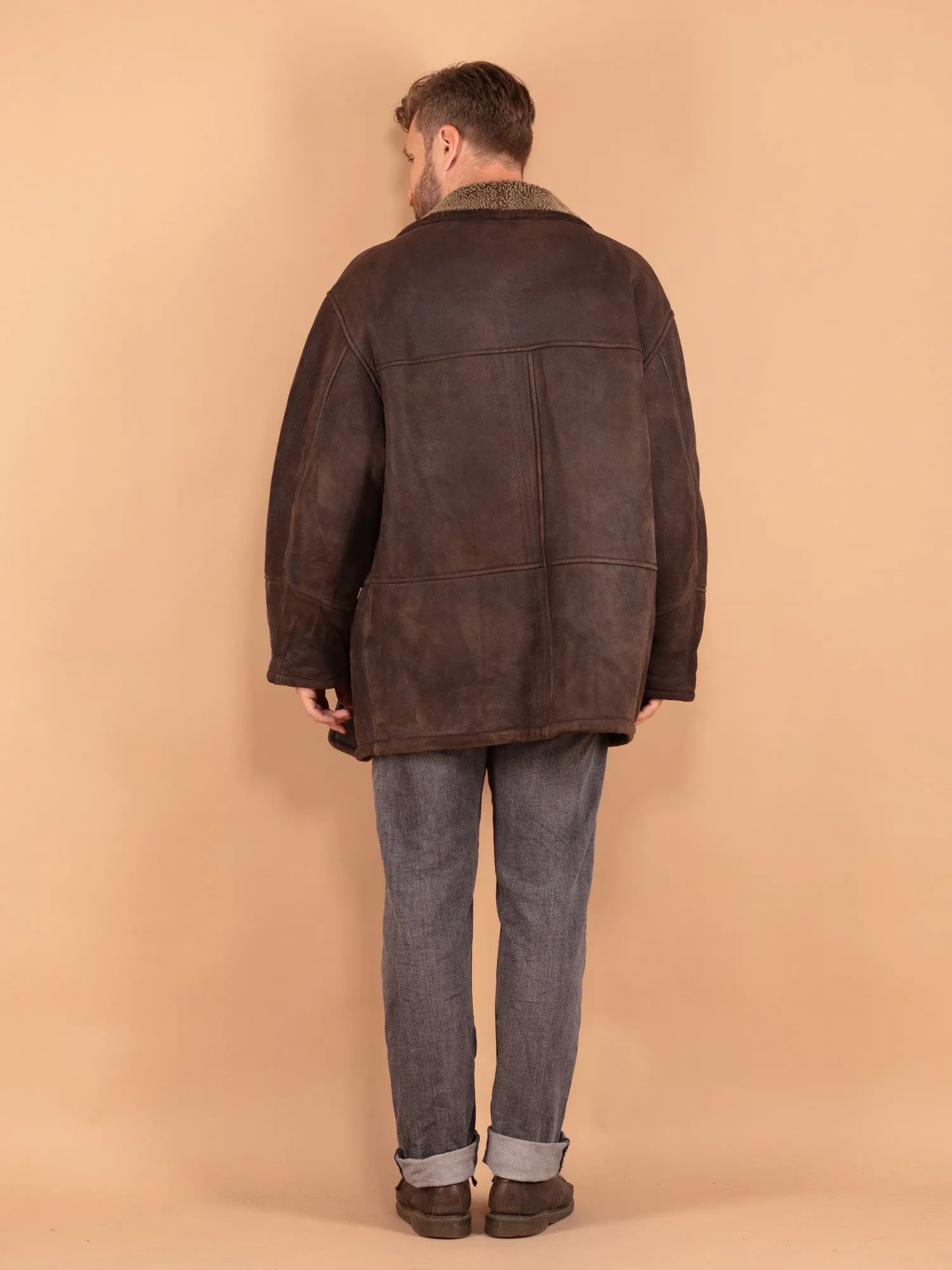 Vintage 90's Men Sheepskin Coat in Brown