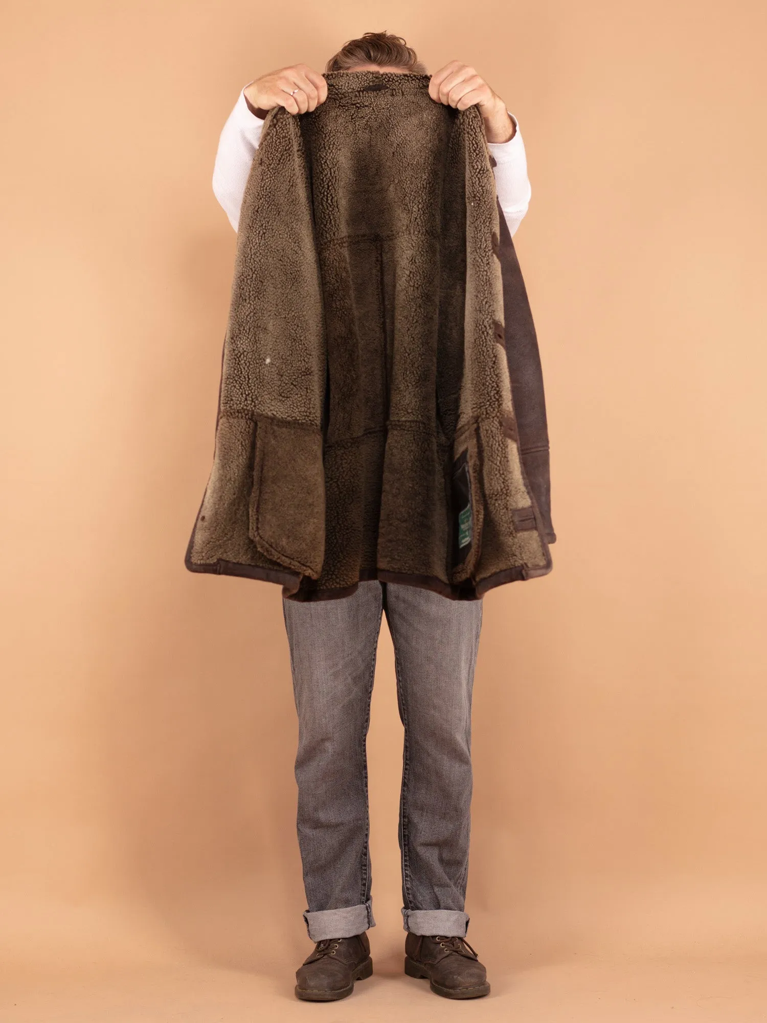 Vintage 90's Men Sheepskin Coat in Brown