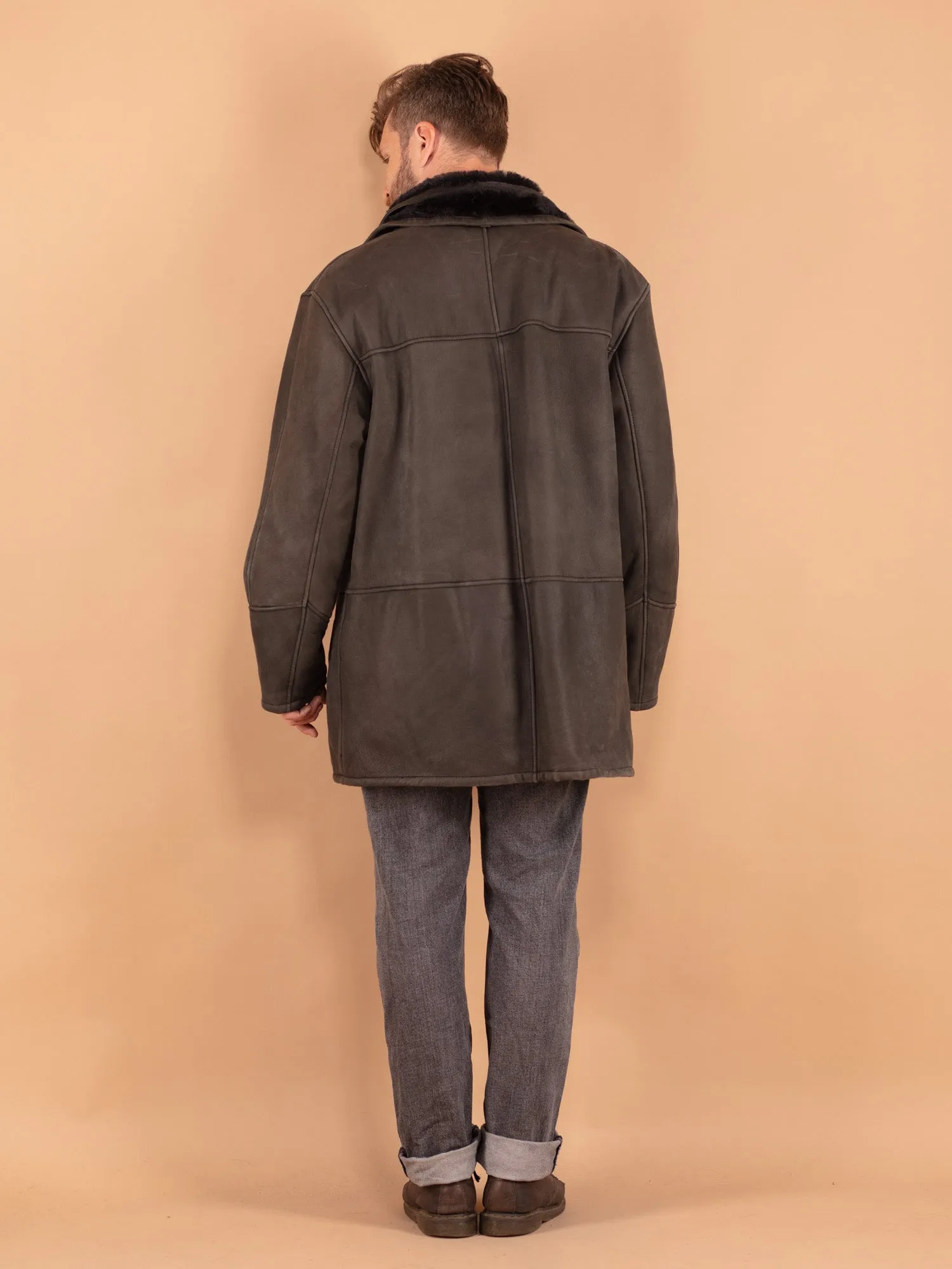 Vintage 90's Men Sheepskin Coat in Gray