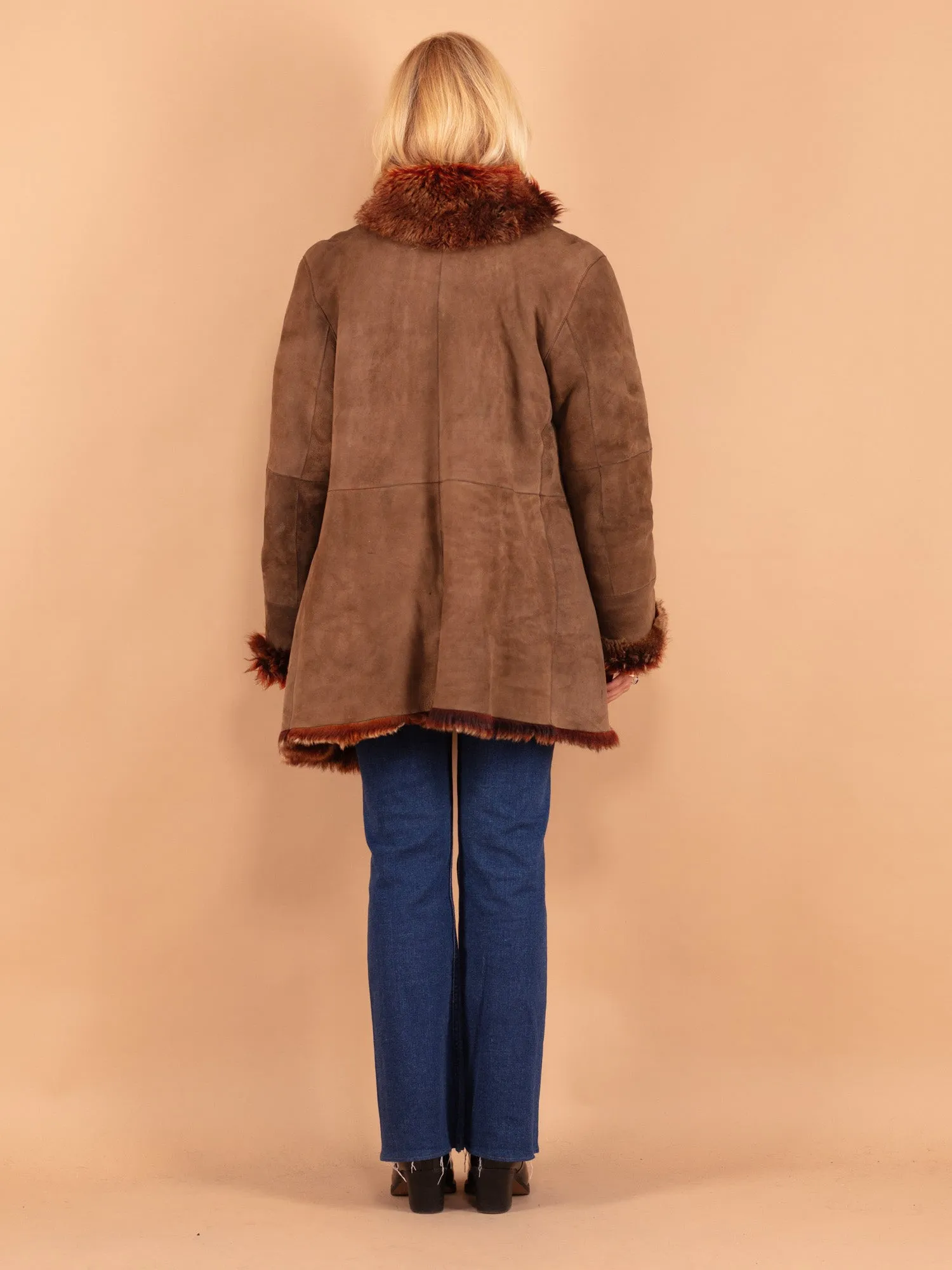 Vintage 90's Women Sheepskin Shearling Coat in Brown