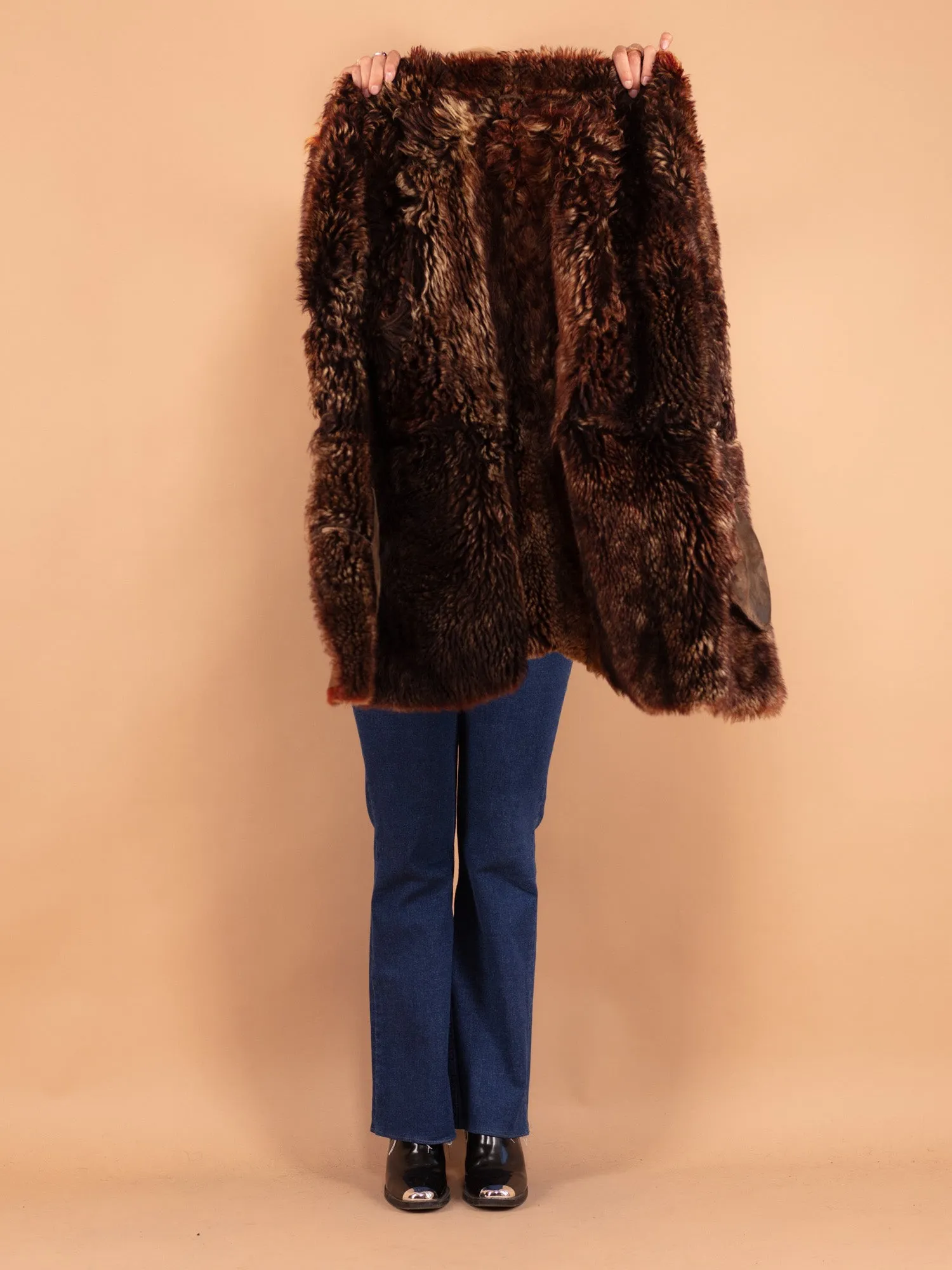 Vintage 90's Women Sheepskin Shearling Coat in Brown