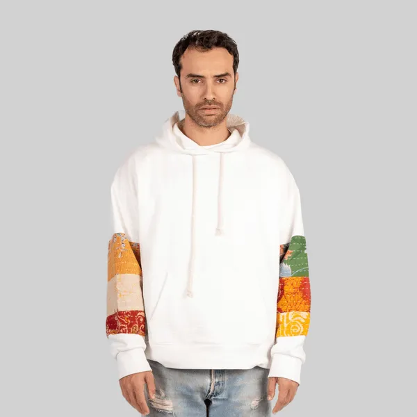 White Patchwork Hoodie