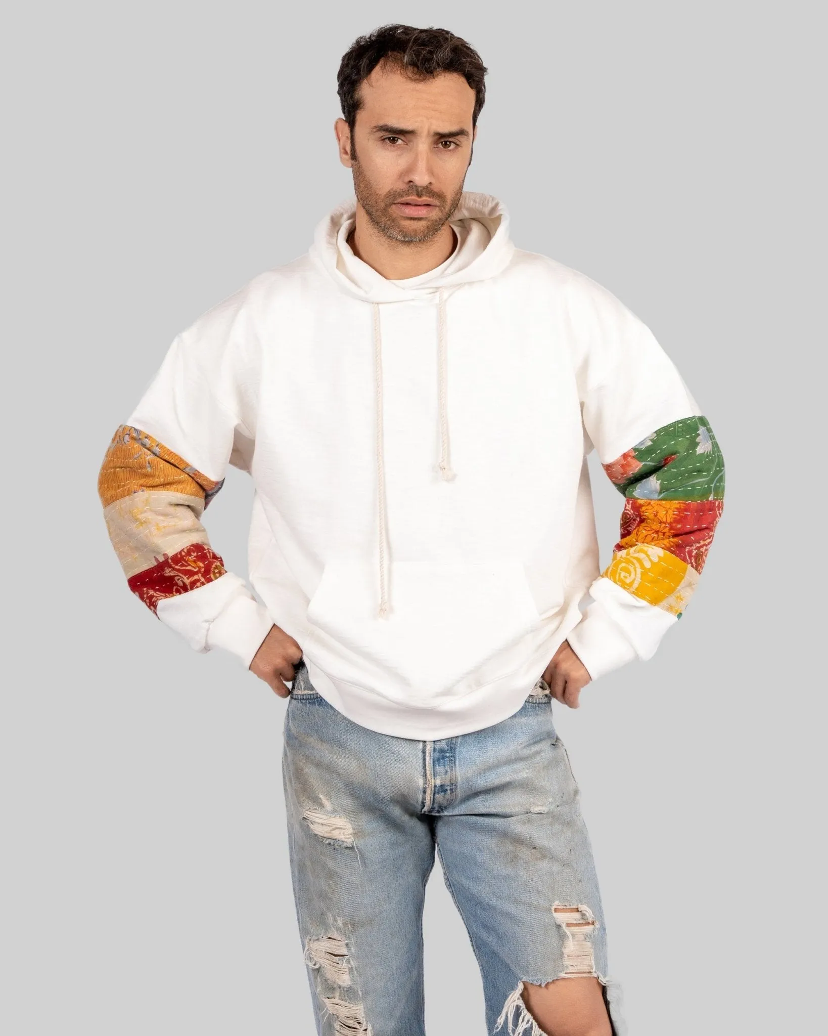 White Patchwork Hoodie