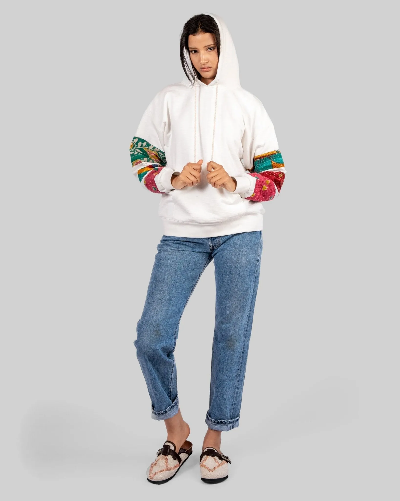 White Patchwork Hoodie