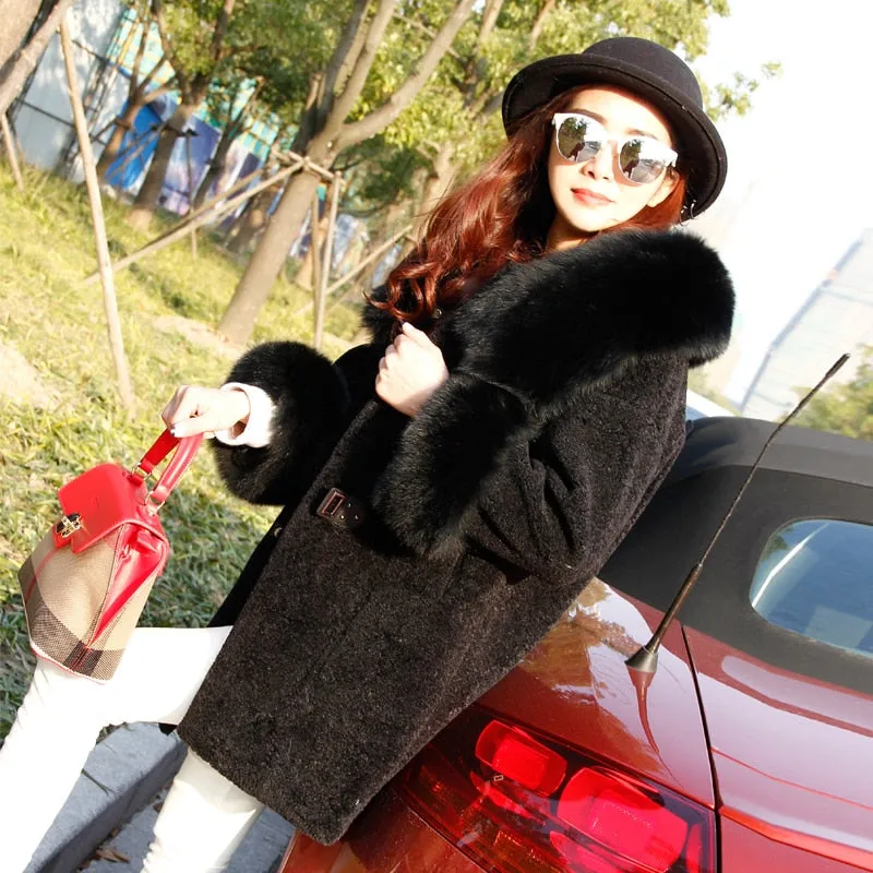 Women's High Street Winter Lapel Cashmere Fox Fur Mid-length Coat