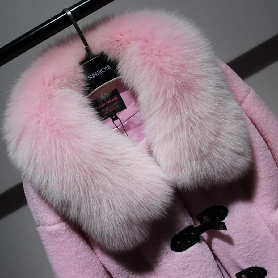 Women's High Street Winter Lapel Cashmere Fox Fur Mid-length Coat