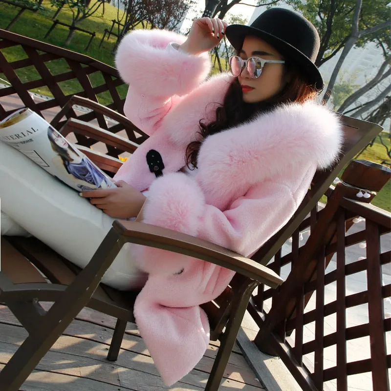 Women's High Street Winter Lapel Cashmere Fox Fur Mid-length Coat