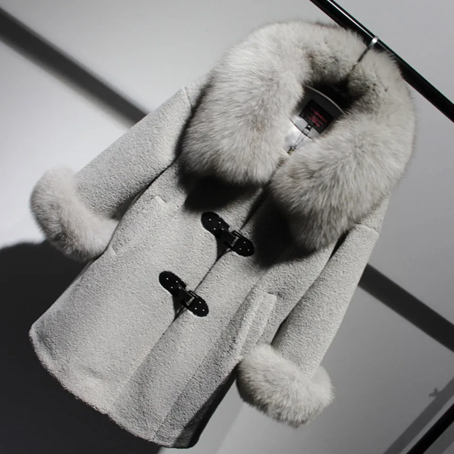 Women's High Street Winter Lapel Cashmere Fox Fur Mid-length Coat