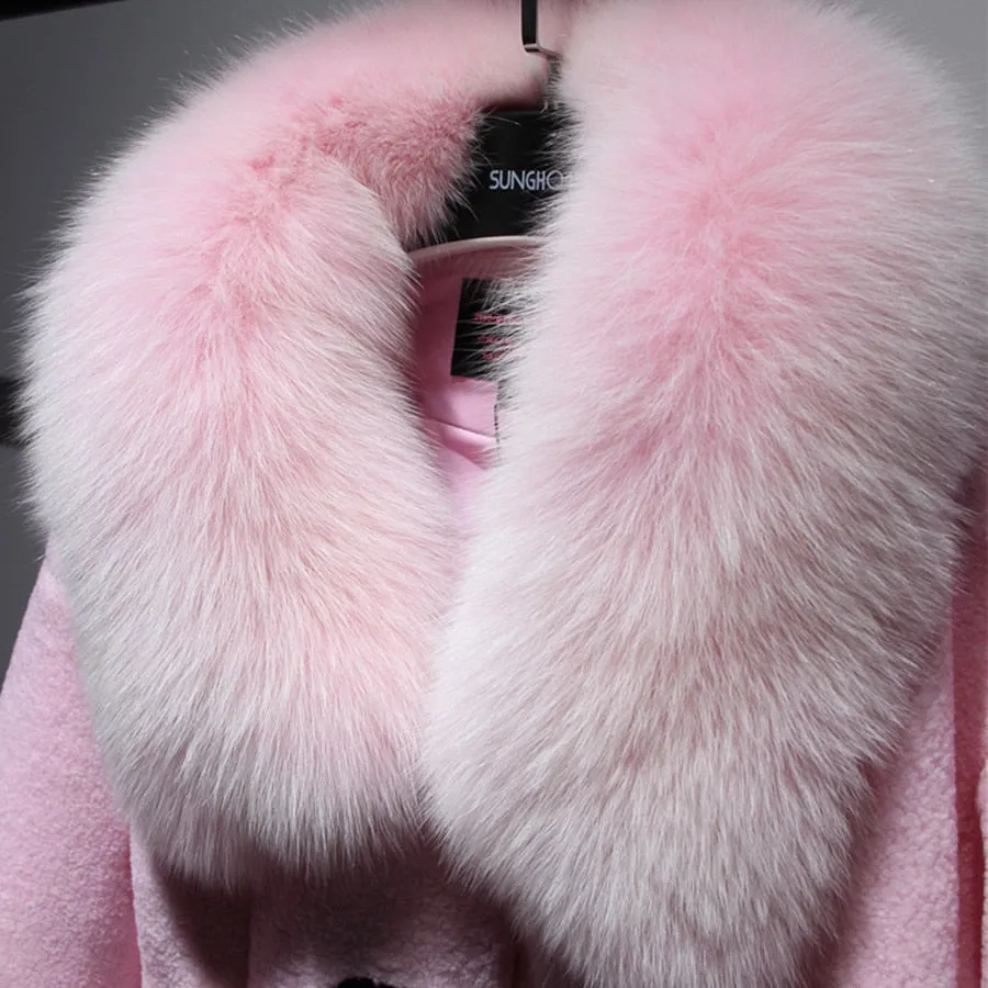 Women's High Street Winter Lapel Cashmere Fox Fur Mid-length Coat