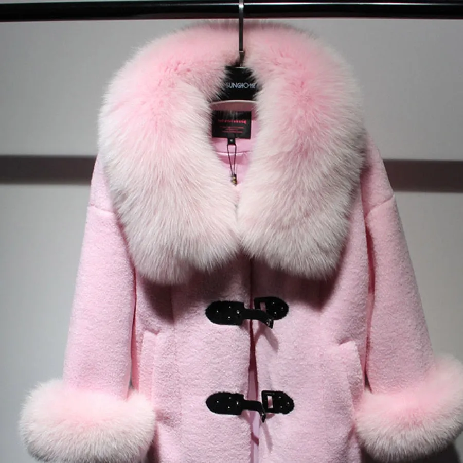 Women's High Street Winter Lapel Cashmere Fox Fur Mid-length Coat