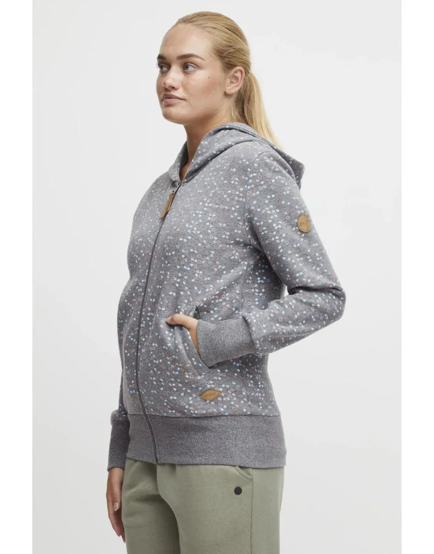 Zipper Hoodie Dot Pattern-Grey