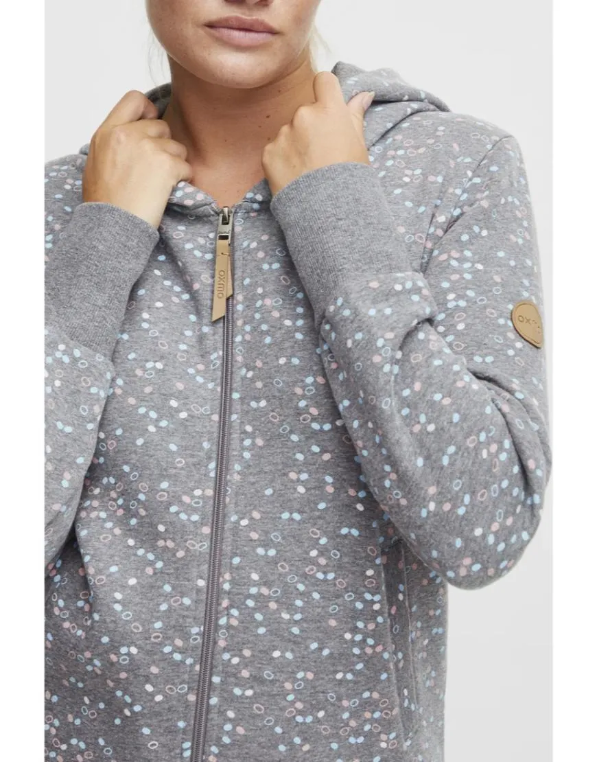 Zipper Hoodie Dot Pattern-Grey